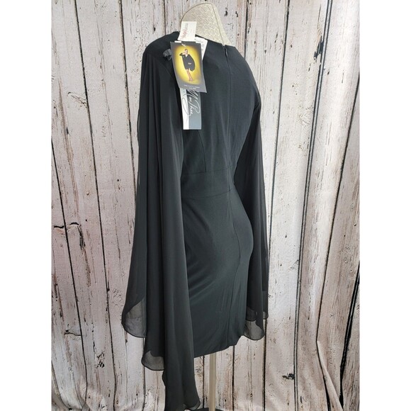 Dalia MacPhee Women's Size 4 Black Sheer Caped Long Sleeve Sheath Dress $260 NEW - Picture 10 of 15